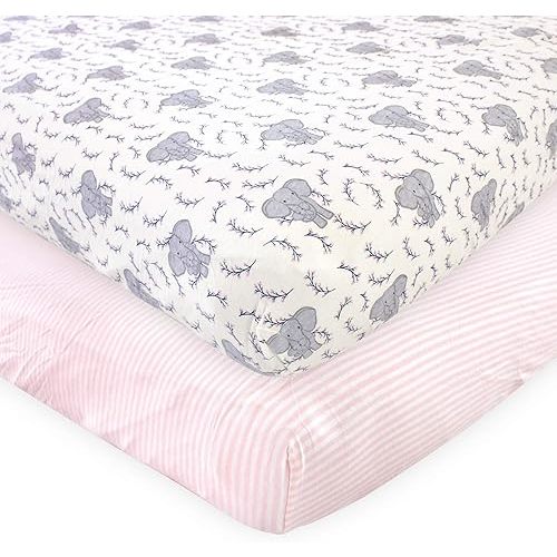 Touched by Nature Unisex Baby and Toddler Organic Cotton Crib Sheet, Girl Elephant, One Size