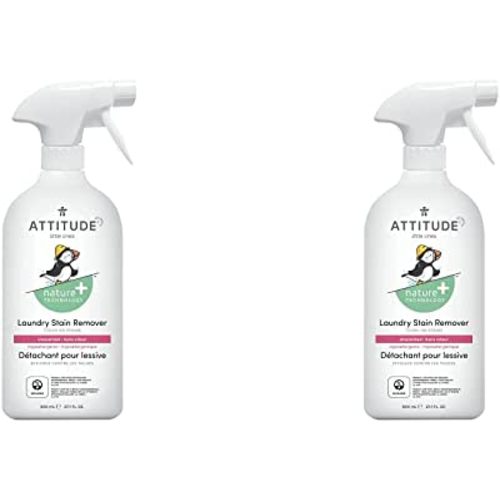 ATTITUDE Laundry Stain Remover for Baby Clothes, Plant and Mineral-Based Ingredients, Vegan and Cruelty-free Household Products, Hypoallergenic, Unscented, 27 Fl Oz (Pack of 2)