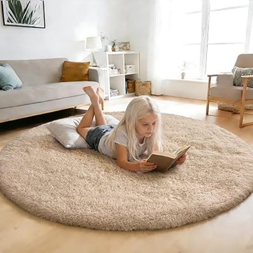 Fluffy Round Area Rugs for Bedroom,6'X6'Shag Circle Area Rugs for Girls Room,Non Slip Fuzzy Plush Rug for Kids Room Living Room and Dorm Home Decor Rug