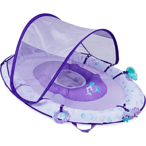 Swimways Ultra Baby Spring Float, Premium Inflatable Baby Pool Float with Sun Canopy, Fast Inflation & Carry Bag (9-24 Months), Mermaid Toys for Kids