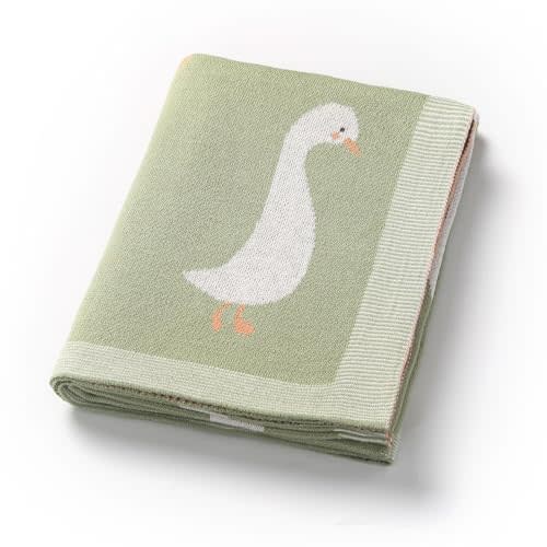 Loyfoky Baby Blanket 100% Cotton Luxury Goose Swaddling Receiving Blanket Knit Blankets for Newborns Boy Girl 40x30in Green