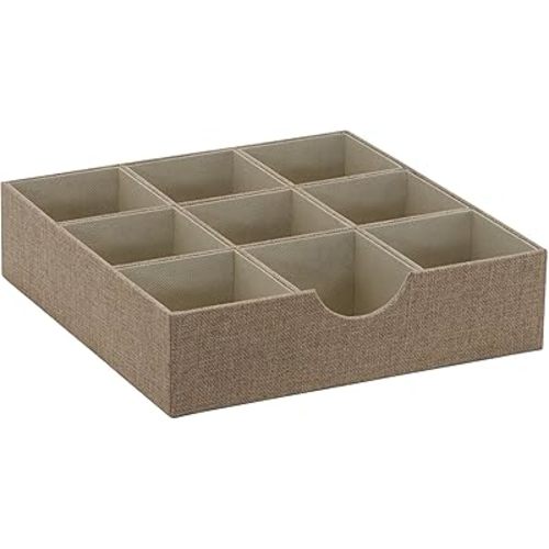 Household Essentials Brown 723-1 Deep 9 Section Drawer Organizer Box for Storage | 12 in x 12 in 3.13