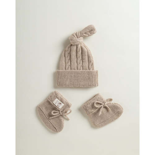 Petit Louli Cashmere Baby Bonnet & Ankle Socks | Biscuit (3-6m)