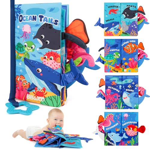 BBWOO Baby Book Toy 0-6 Months - Baby Boy Girl Shower Gift - Tummy Time Toy for Infant 6 to 12 Months - Touch and Feel Crinkle Book for Newborn Toddler with Teether - Easter Basket Essentials Stuffers
