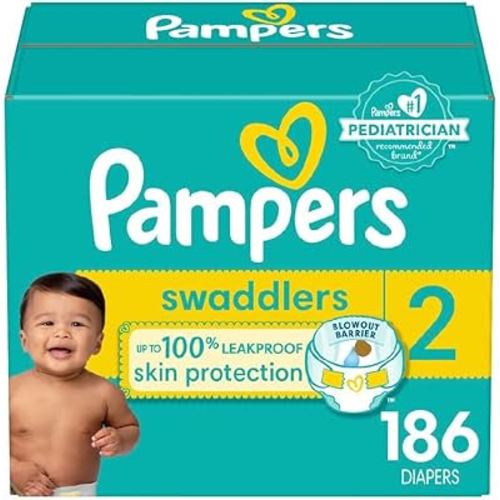 Pampers Swaddlers Diapers, Size 2 (10-22 lbs), 186 Count, Absorbent, Keeps Baby Dry and Comfortable, Skin Safe Disposable Baby Diaper