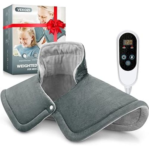 Heating Pad for Neck and Shoulders, 2lb Weighted Neck Heating Pad for Back Pain Relief, 6 Heat Settings 4 Auto-Off, Gifts for Women Men Mom for Christmas, Birthday, Mothers Day,17"x23" Gray