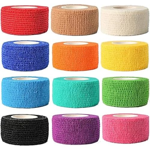 (12-Pack) 1” x 5 Yards | Self Adhesive Bandage Wrap, Kuvvfe Athletic Elastic Cohesive Bandage for Sports Injury,Strain,Knee & Wrist,Ankle Sprains & Swelling First Aid