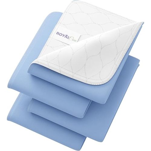 Incontinence Bed Pads - 18x24 | Cotton Blend | Washable Bed Pads for Adults, Children, Pets and Seniors Waterproof | Pack of 4, Blue, by Royal Care