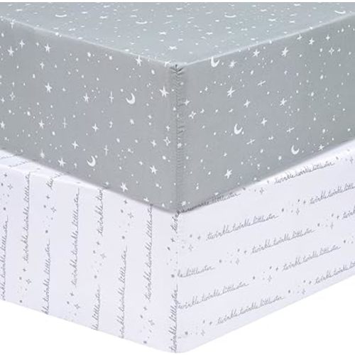 Sammy & Lou Celestial 2-Pack Microfiber Fitted Crib Sheet Set, Fits Standard Crib Mattress 28 in x 52 in; Fully Elasticized,