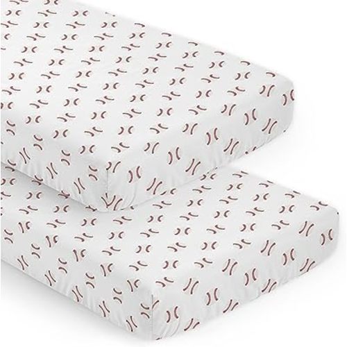 Sweet Jojo Designs Red White Baseball Patch Sports Boy Baby Fitted Crib Sheet Set Nursery Soft Infant Newborn Fits Standard Mattress or Toddler Bed - 2pc - Americana