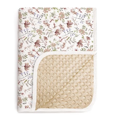 lulumoon Baby Blanket for Girls Floral: Soft Double Layer Minky Dot Backing - Warm Travel Stroller Blanket for Newborns 30"x40"(Floral)