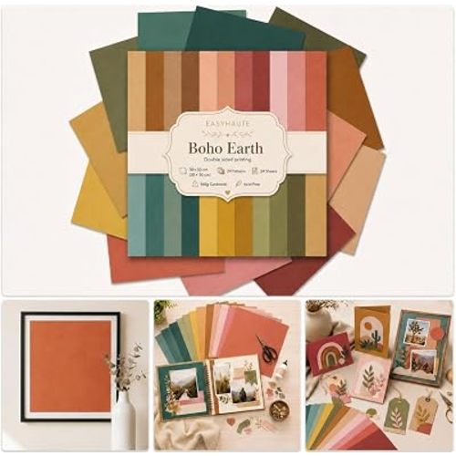 Scrapbook Paper 12x12, 24 Sheets Double-Sided Decorative Patterned, Acid-Free & Lignin-Free Scrap Book Paper for Scrapbooking, Junk Journal, Photo Album, DIY (B-Boho)