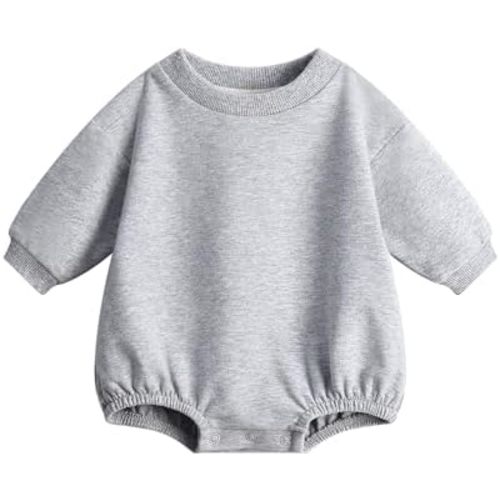 Bafeicao Baby Boy Girl Sweatshirt Romper Organic Cotton Solid Color Long Sleeve Bubble Romper Oversized Warm Fall Winter