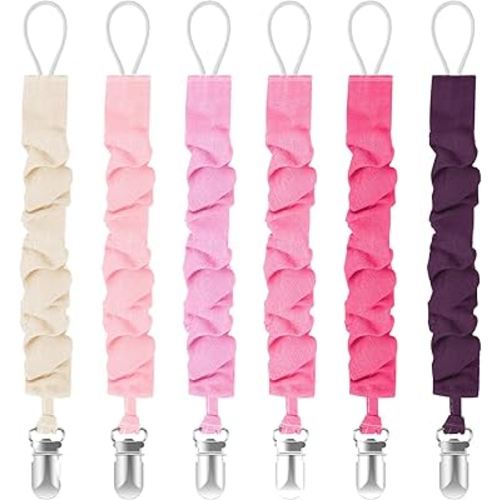 TenderBabe Pacifier Clip,6 Pack Pacifier Holder Clip with Adorable Frill Design,Soft Flexible Binky Clips for Baby Girl and Boy