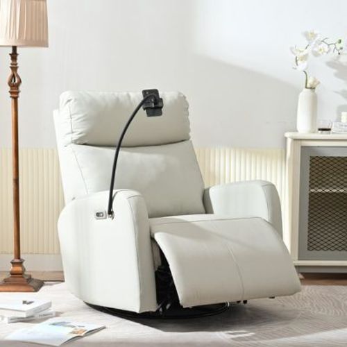 KTMBDW Rocking Chair Nursery, Electric Glider Recliner Nursing Chair for Breastfeeding, Power Swivel Recliner Chairs with USB Port, Light Gray