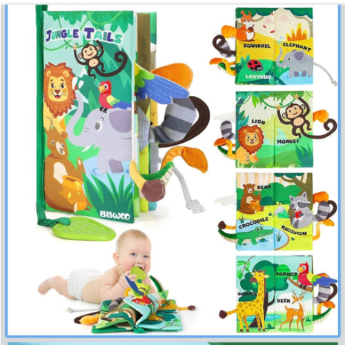 Soft Baby Book - Baby Toy - Newborn Boys Girls Shower Gift - Tummy Time Toy for Infant 0-6 6-12 Months - Touch and Feel Sensory Crinkle Book with Teether for Toddler