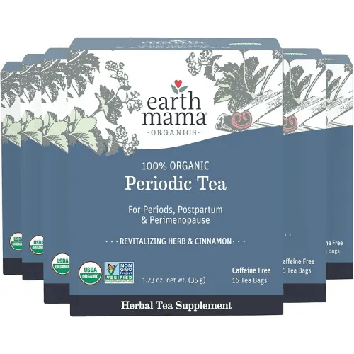 Earth Mama Organic Periodic Tea | 100% Organic Herbal Support for Periods, Postpartum & Perimenopause, 16 Teabags Per Box (6-Pack)