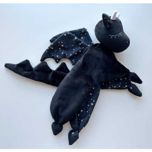 Dragon baby lovey, baby shower gift, black dragon lovey, dragon nursery, handmade lovey for babies, new baby gift, cute dragon baby toy