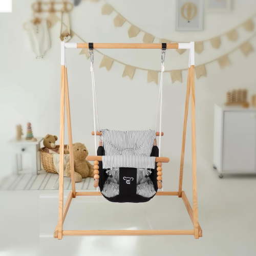 Semoprus 2-in-1 Baby Bouncer Jumper & Toddler Swing, Montessori Wooden Swing Set with Stand for Outdoor/Indoor, Suitable for Kids Up 3 Yrs