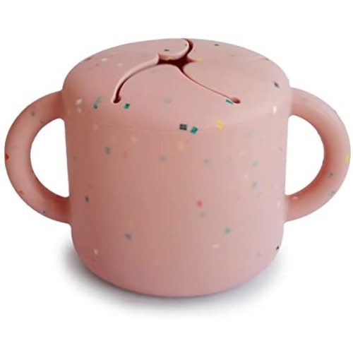 mushie Silicone Snack Cup | Spill Proof Food Container for Toddler and Baby (Powder Pink Confetti)
