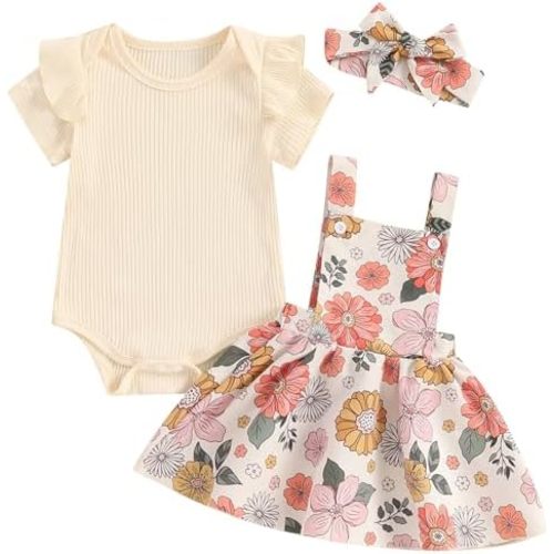 Mubineo Baby Girl Clothes Summer Cute Skirt Outfits Short Sleeve Romper Floral Overall Skirt Dress Infant Newborn Outfit