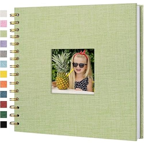 Scrapbook Photo Album Linen Cover, 8 x 8 Inch Hardcover Kraft White Pages Memory Book, for Travel Wedding Guest Book Christmas Baby Shower (20 Sheets/ 40 Pages,Grassgreen)