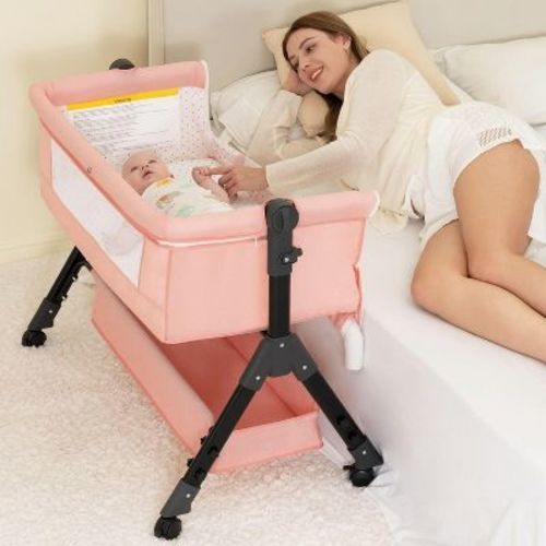 Foalom Baby Bassinet 3 in 1 Baby Bassinet Bedside Sleeper, Easy Assemble And Folding Portable Baby Cradle,Pink