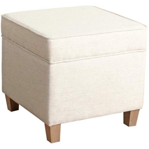 Homepop Home Decor | K7342-F2067 | Classic Square Storage Ottoman with Lift Off Lid | Ottoman with Storage for Living Room & Bedroom, Cream Woven