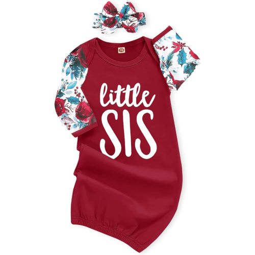 AMAWMW Newborn Baby Girl Little Sister Sleeper Gown Stripe Long Sleeve Nightgown Pajamas Gifts Stuff Essential Outfit