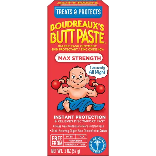 Boudreaux's Butt Paste Maximum Strength Diaper Rash Cream, Ointment for Baby, 2 oz Tube