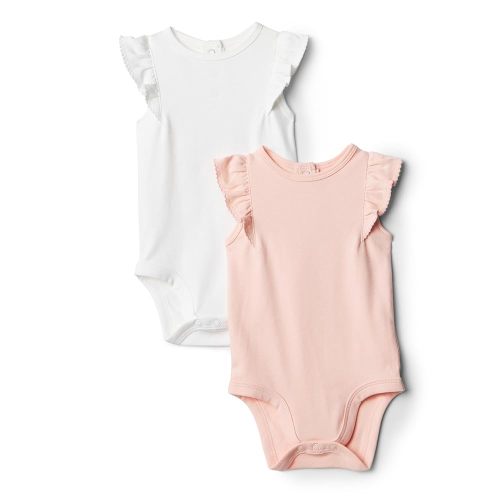 Amazon Essentials x Sofia Grainge Baby Girls' Embroidered Ruffle Bodysuit, Pack of 2