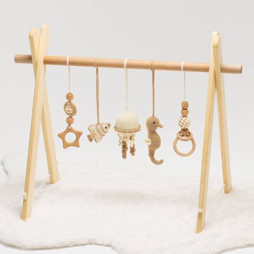 Wooden Baby Play Gym: Handmade Crocheted Sea Theme Toys
