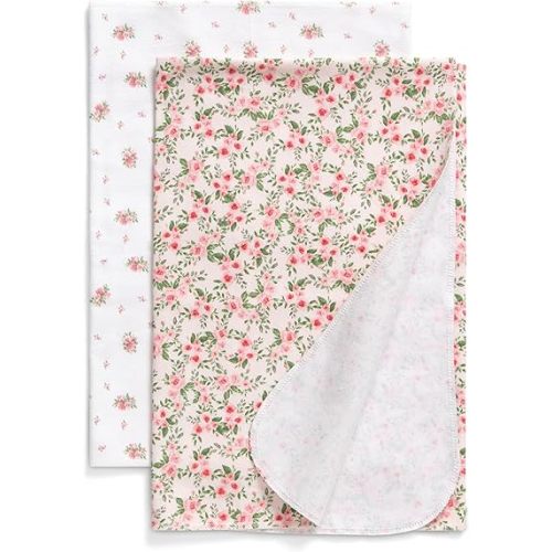 Delta Children 100% Cotton Flannel Baby Receiving Blankets for Girls and Boys – 30x30 Inches (Pack of 2), Pink Floral