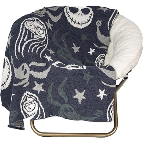 Disney Nightmare Before Christmas Feather Knit Fluffy Throw Blanket - Jack Skellington and Sally Fuzzy Blanket Measures 50 x 60 Inch, Super Soft Lightweight Bedding
