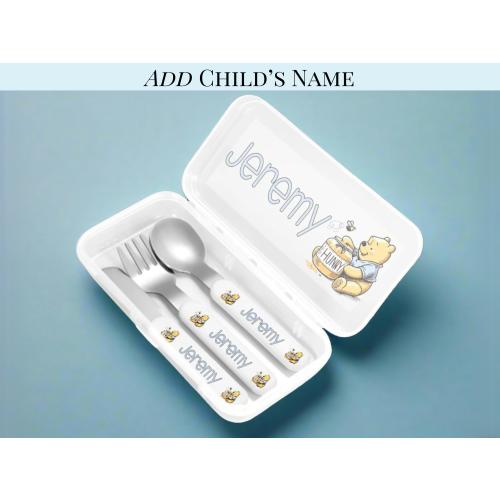 Personalized Kids Cutlery Set Baby Gift Custom Name Baby Shower Gift Toddler Utensils Winnie the Pooh Gift Fork Set Baby Name Boy Gift Idea