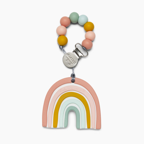 Loulou Lollipop Silicone Teether with Metal Clip - Pastel Rainbow