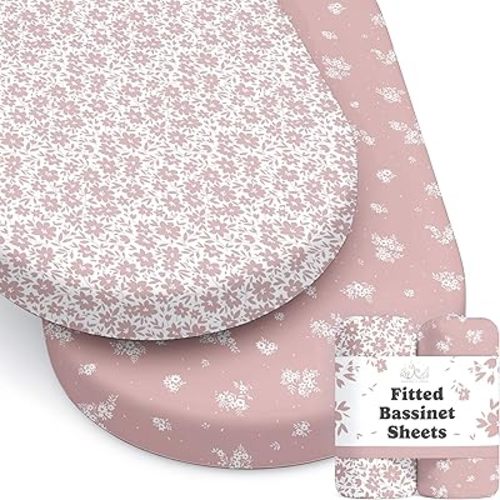 Baby Bassinet Sheets Girl (Antique Rose) 2-Pack - Fitted Bedside Bassinet Sheets - Buttery Soft Cotton Blend for Standard Mattress Pad - Compatible with Halo BassiNest