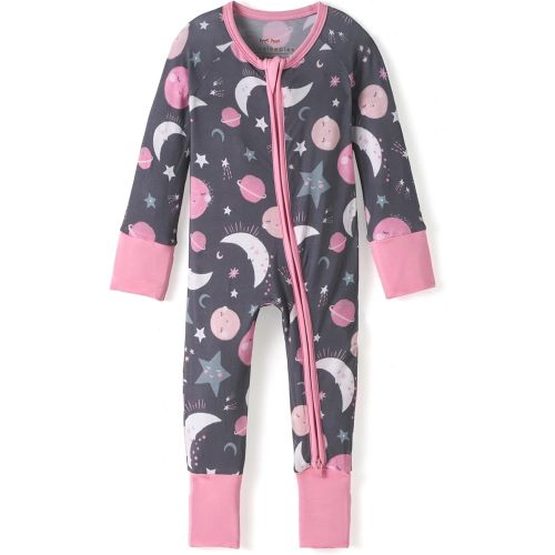 Little Sleepies Pajamas for Baby Boys & Girls, Viscose from Bamboo Baby Pajamas, Snug Sleeper, Toddler PJs, 2-Way Zipper, Pink To the Moon & Back, 3-6M