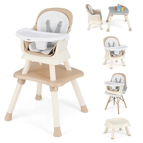 INFANS 8 in 1 Baby High Chair, Convertible Highchair for Babies and Toddlers, Infant Dining Booster Seat, Building Block Table, Kids Stool Table Chair Set with Removable Tray