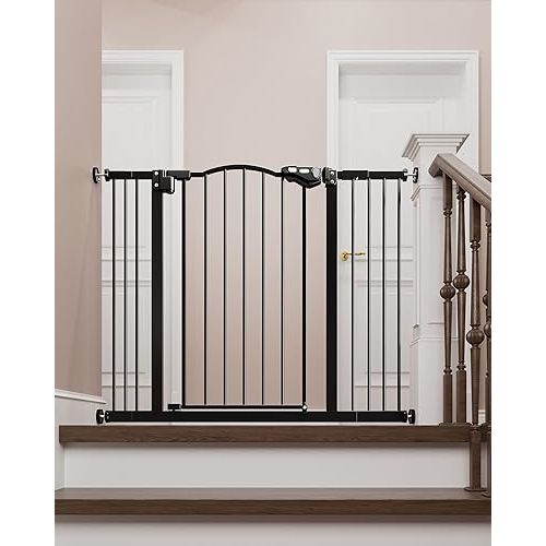 InnoTruth 29-39.6” Baby Gate for Stairs & Doorways, 30" Tall Dog Gate for Pets, Dual-Lock Safety and One Hand Opening Design, Pet Gate for Hallways, Outdoors, Wall-Friendly Install, Pure Black