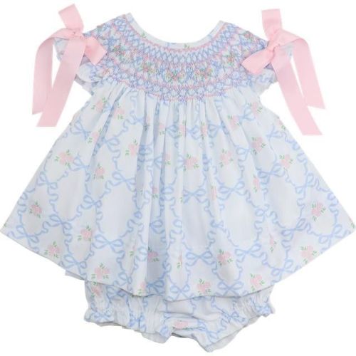 Blue And Pink Rose And Bow Smocked Diaper Set – Cecil & Lou