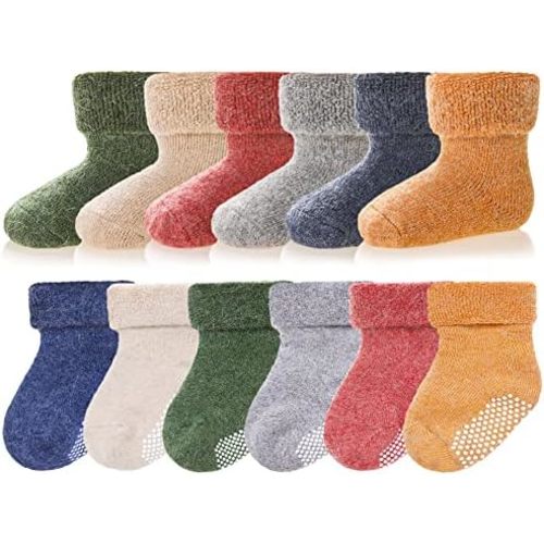 Baby Wool Floor Socks Soft Winter Warm Thick Non slip Toddler Boys Girls Crew Neck Socks 6 pairs