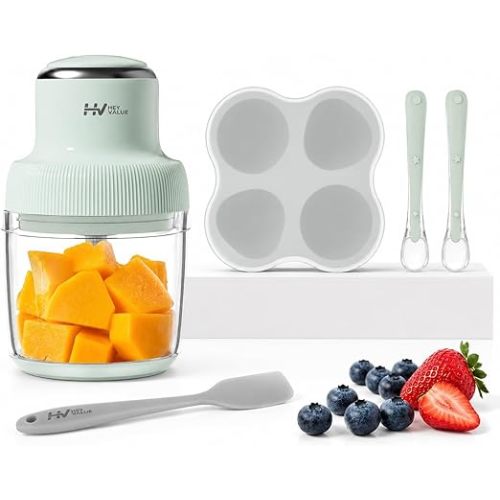 Baby Food Maker, HEYVALUE Larger Baby Food Processor Set for Fruit, Vegatable & Meat, Glass Puree Blender with Baby Food Freezer Tray, Silicone Spoons, Spatula,20 OZ(Green)