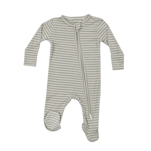 2 Way Zipper Footie - Desert Sage Stripe, 0-3 M