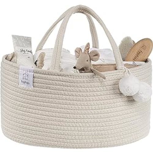 Amazon.com: fephas Baby Diaper Caddy Organizer- Off White Rope Nursery Storage Bin- Portable Diaper Storage Basket for Changing Table and Car- Perfect Baby Shower & Registry Gift : Baby