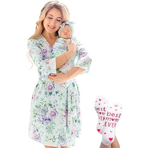 ECO BABY Mommy and Me Robe and Swaddle Set | Maternity Robe and Matching Baby Set for Girl, Boy | Hospital Labor and Delivery
