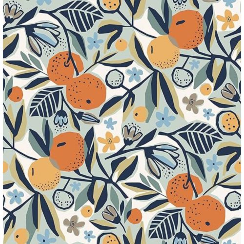 NuWallpaper x Pip & Lo Navy Clementine Garden Peel Stick Wallpaper, PLS4199