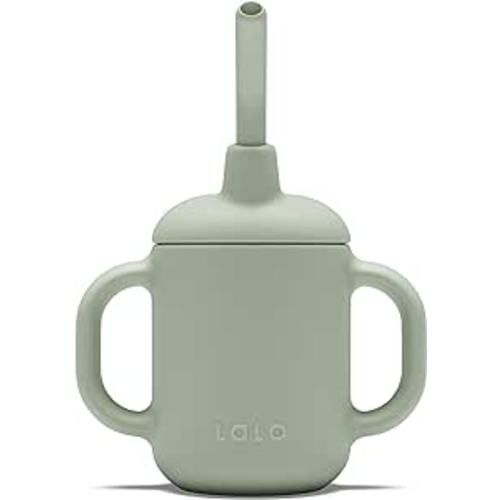 Lalo Little Cup, Non-Toxic Silicone Straw Cup with Handles - Baby and Toddler Sippy Cup - Mini Cup and Straw Training System, 4oz, Sage - 1 Pack
