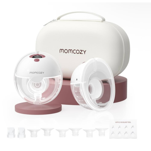 Momcozy Breast Pump Hands Free M5, Wearable Breast Pump of Baby Mouth Double-Sealed Flange with 3 Modes & 9 Levels, Electric Breast Pump Portable - 24mm, 2 Pack Cozy Red