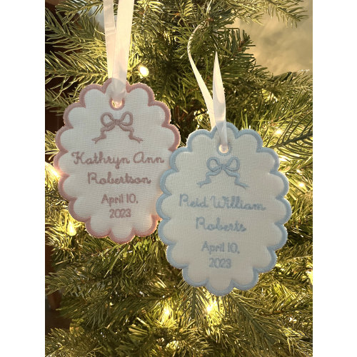 Bow Custom Embroidered Scallop Christmas Ornament